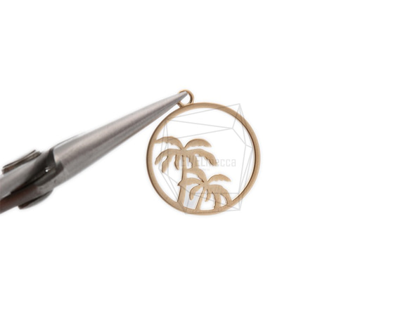 PDT-2115-MG【2個入り】ヤシペンダント,Round Palm tree Pendant/17mm X 20mm 4枚目の画像