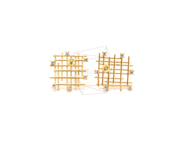 ERG-1189-MG【2個入り】CZハニカムピアス,CZ Setting honeycomb Post Earring 1枚目の画像