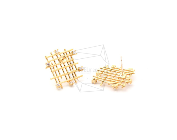 ERG-1189-MG【2個入り】CZハニカムピアス,CZ Setting honeycomb Post Earring 2枚目の画像