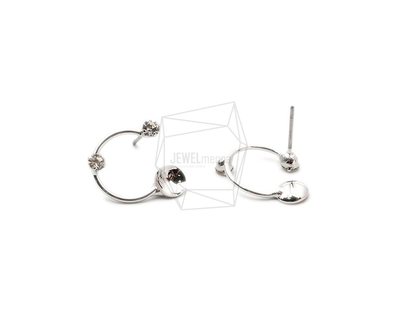 ERG-1312-R [2個] CZ圓形耳環，CZ固定圓形耳釘 第2張的照片