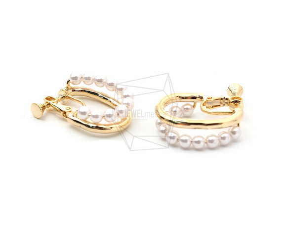 ERG-1310-G [2件]珍珠L形耳環/螺絲彈簧，珍珠L形無 第3張的照片