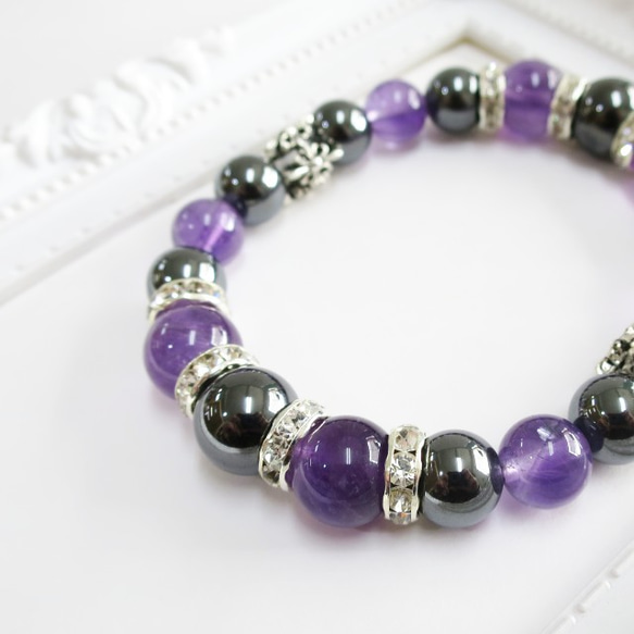 -Hematite&Amethystブレスレット- 1枚目の画像