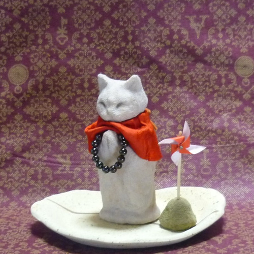 猫地蔵物語 風車と合掌猫地蔵様 江戸縮緬 その他置物 ねこ工房ふぉれす