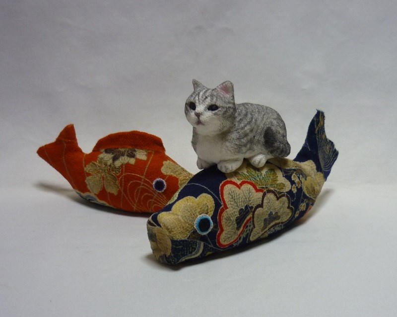 大猫　端午の節句 鯉のぼり ネコ　ねこ　ハンドメイド　手作り　縮緬　招き猫