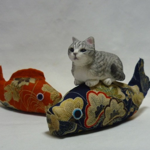 大猫端午の節句 鯉のぼり ネコねこハンドメイド手作り縮緬招き猫