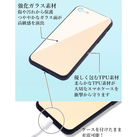 【ポイント10倍】 iPhoneケース サマーデザイン ガラス素材 ラウンド カバー ハードケース シンプル 送料無料 3枚目の画像