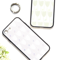 【ポイント10倍】 iPhoneケース チューリップ柄 ガラス素材 ラウンド カバー ハードケース シンプル 送料無料 2枚目の画像