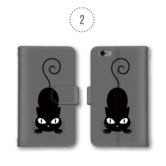 黒猫 ネコ スマホケース 手帳型ケース ほぼ全機種対応 ミラー スマホカバー Xperia AQUOS iPhone 3枚目の画像