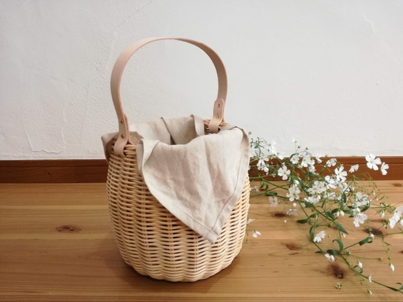 かごバッグ 籐 ナチュラル 持ち手本革 かごバッグ Tiny-Basket 通販
