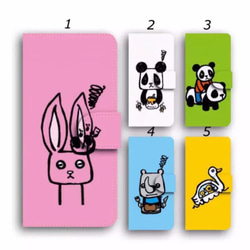 動物 可愛い キャラクター 手帳型ケース 送料無料 選べるミラー ウサギ パンダ スマホケース カバー カバ アヒル 1枚目の画像