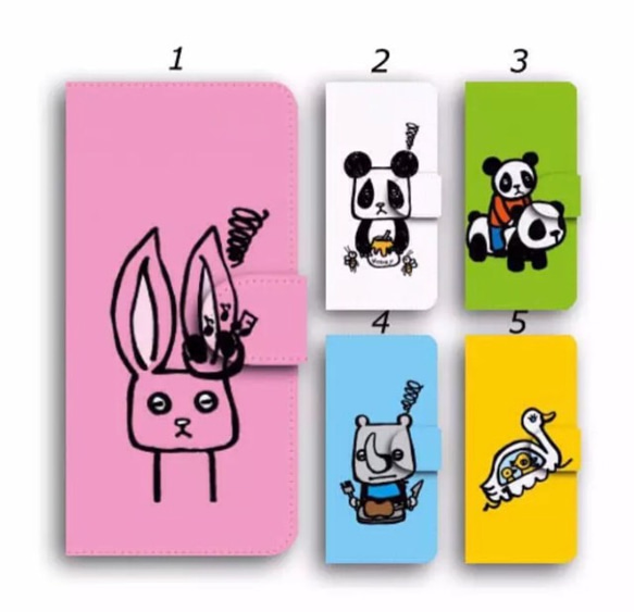動物 可愛い キャラクター 手帳型ケース 送料無料 選べるミラー ウサギ パンダ スマホケース カバー カバ アヒル 1枚目の画像