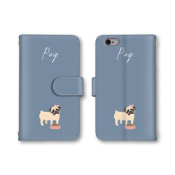 スマホケース 犬 パグ 送料無料 dog 手帳型ケース 可愛い デザイン iPhone AQUOS カバー 1枚目の画像