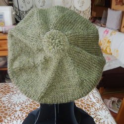 編み込み柄ベレー帽(秋冬物)棒針編み 3枚目の画像