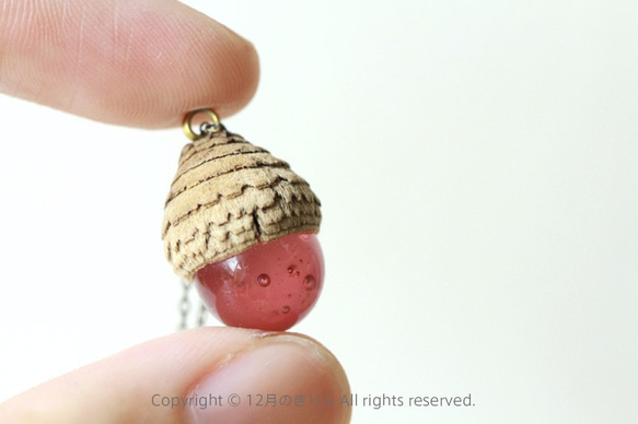 a drop of dream /acorn cup necklace -rosepink 第3張的照片