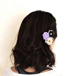 ☆成人式に☆【つまみ細工/ちりめん】お花の髪飾り/紫 4枚目の画像