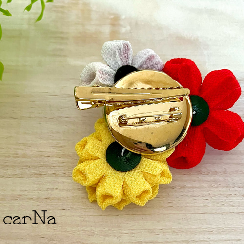 ☆母の日に☆【つまみ細工/ちりめん】お花の髪飾り&ブローチ/ひまわり