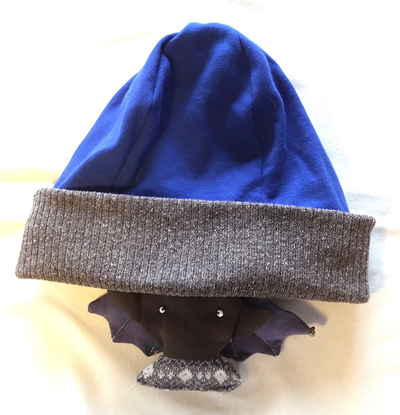 SALE『冬支度ハンドメイド2019』リバーシブルニット帽 ブラウン＆明るいブルー58-60cm 2枚目の画像
