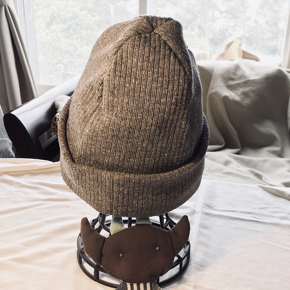『冬支度ハンドメイド2019』リバーシブルニット帽 セピア＆モーブ　 5枚目の画像