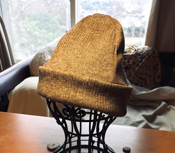 SALEリバーシブルニット帽57cm ミルク＆セピア色 3枚目の画像