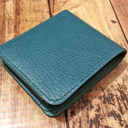 イタリアンレザー使用！本革二つ折り財布 レザークラフト 青 緑 ハーフウォレット 8枚目の画像