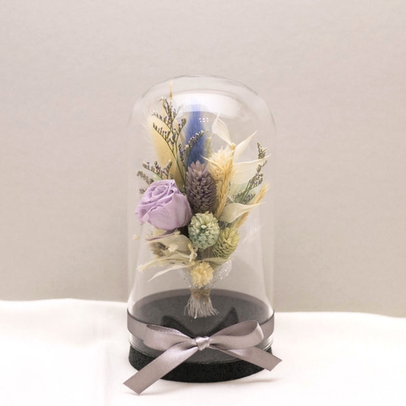 【奇比植作】（淡紫色＋白色玫瑰、淺藍色系花束）永生花花束星空瓶8X16 - 乾燥花/禮品/客製 第2張的照片