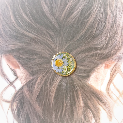 レジンヘアゴム 花 イエロー 大ぶり 紫陽花 ミモザ ノースポール