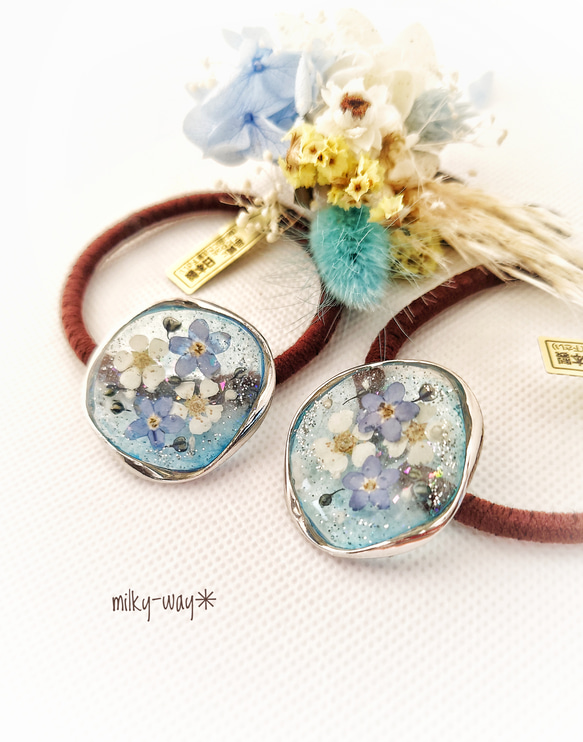 受注作成いたします!］ 可愛い押し花❊シルバーリングのヘアゴム