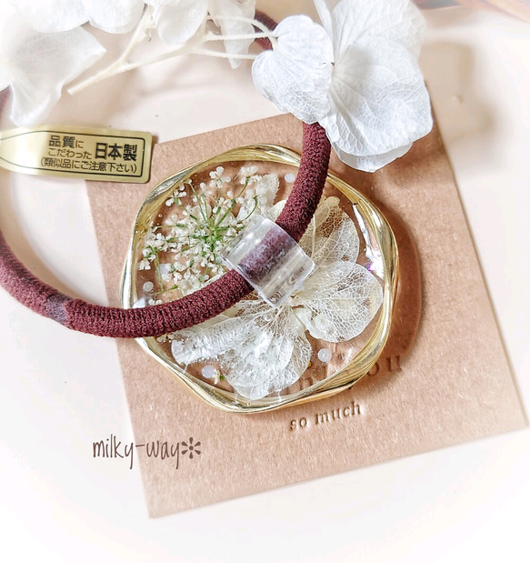 White Flower Collection./白いお花❊レジンのヘアゴム(小)サイズ、パール付き! 3枚目の画像