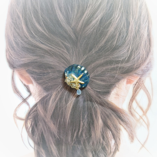 海ブルー ヒトデ レジンヘアゴム 海ブルー ヒトデ レジンヘアゴム
