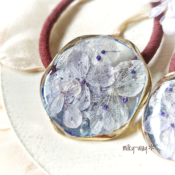 ゴールドウェーブリング✻紫陽花のヘアゴム/大サイズ 2枚目の画像