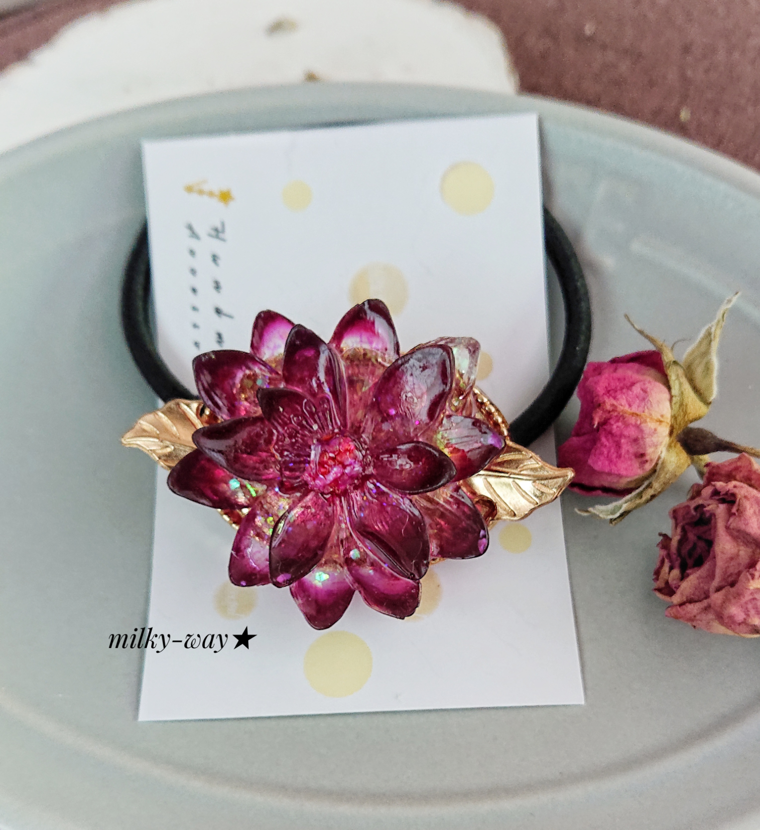 もちもち様　1.29 ルリビタキ　レジンヘアゴム　桜