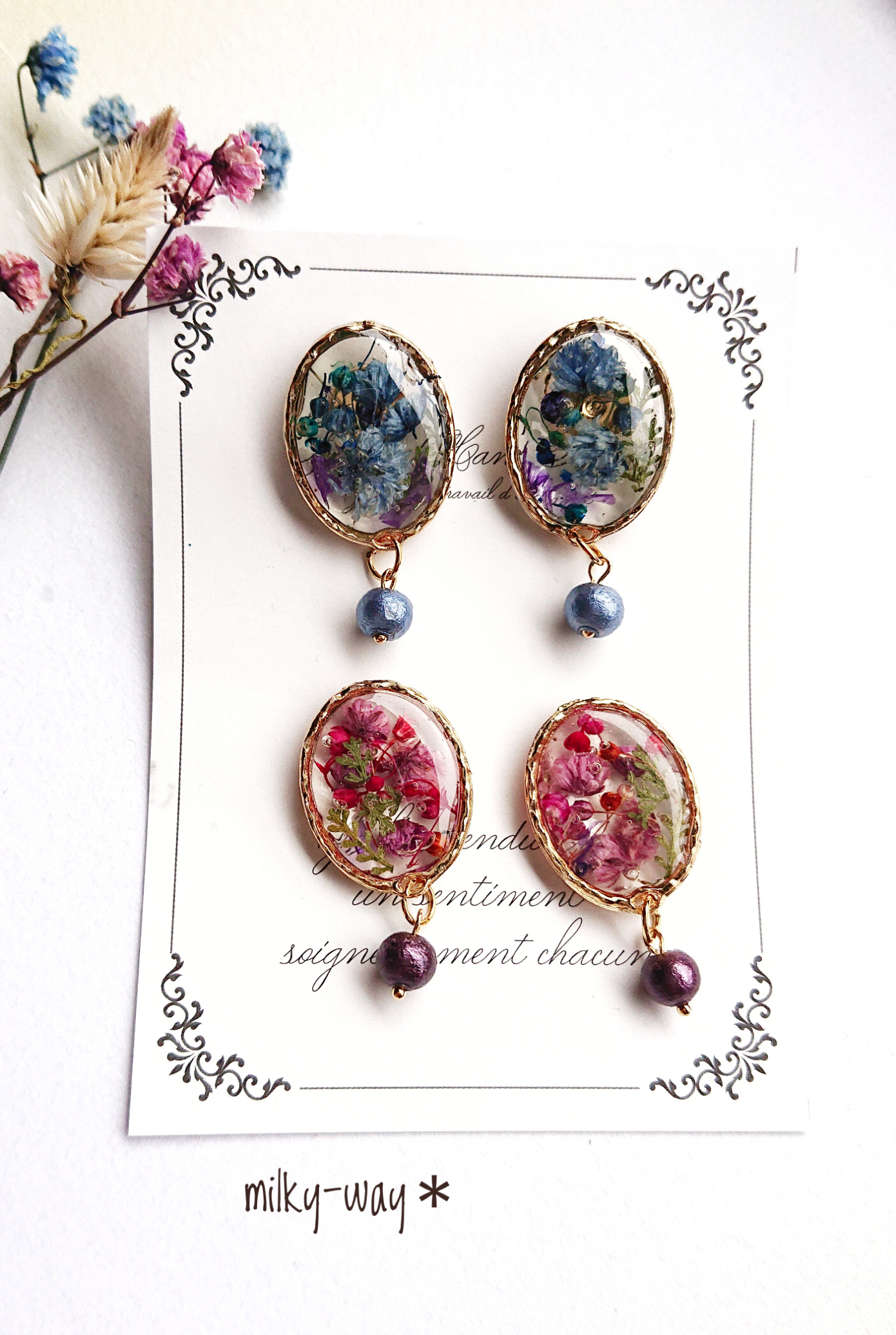 押し花 アリッサム ヘアゴム ポニーフック1点790円 ヘアゴム