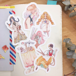 秋日女子 手繪風手帳貼紙-六入組 第1張的照片