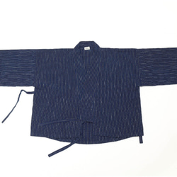 Umineko : 藍染・綿節糸・先染めストライプ・作務衣風ジャケット 3枚目の画像