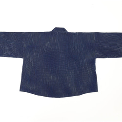 Umineko : 藍染・綿節糸・先染めストライプ・作務衣風ジャケット 4枚目の画像