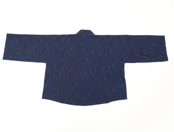 Umineko : 藍染・綿節糸・先染めストライプ・作務衣風ジャケット 4枚目の画像