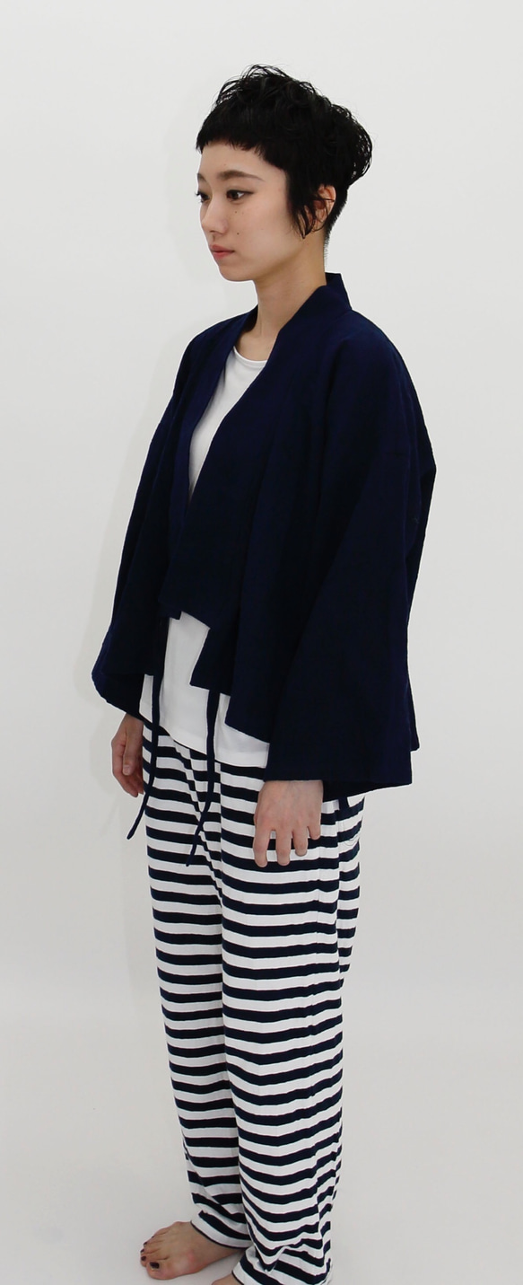 KAMOMe : 藍染・綿節糸・作務衣風ジャケット 2枚目の画像