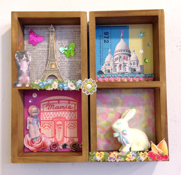 ☆SALE☆ コラージュ立体作品 paris collage box 立体・オブジェ