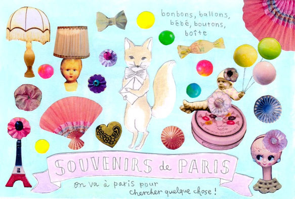 コラージュ原画 souvenirs de paris (フレーム付き) 2枚目の画像