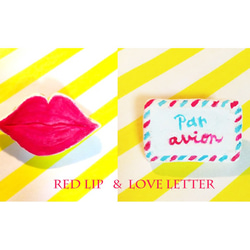 SALE! クレイブローチ (red lip & letter） 1枚目の画像