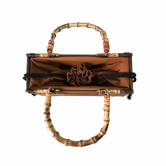 【在庫あり】IUHA ナチュラルな和の雰囲気 竹製 軽量 巾着 竹籠バッグ かごバッグ 竹かご(茶色) 8枚目の画像