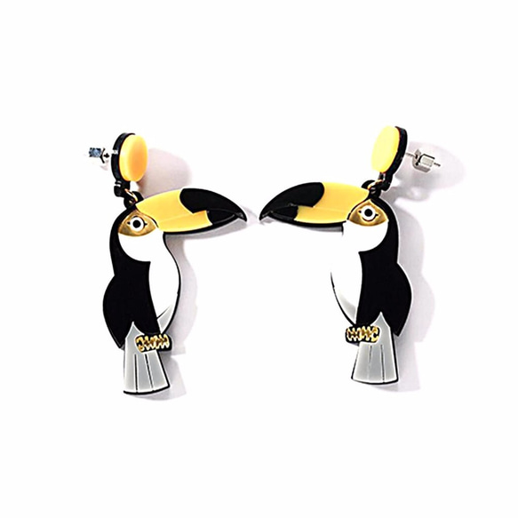 【在庫あり】 IUHA【ユニークシリーズ】ブラジル オニオオハシピアス マルチカラー 動物 鳥　かわいい （ブラック） 6枚目の画像