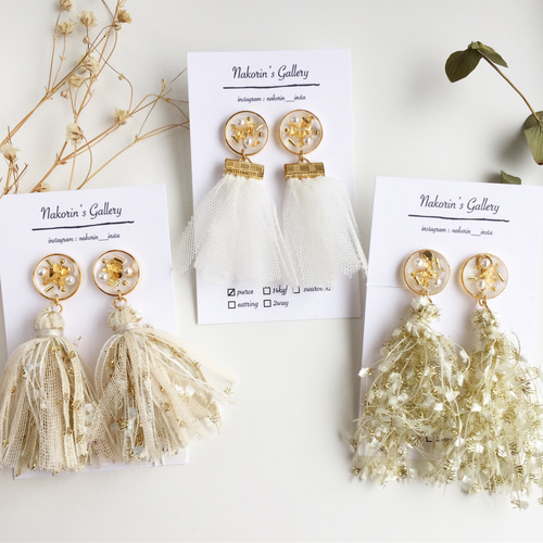 gold Avril tassel × clear gold round ピアス／イヤリング