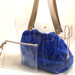 大人のビーチバッグ・PVC×ブルー　インナーバッグ&ポーチ付き 5枚目の画像
