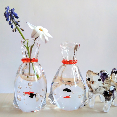金魚の一輪挿し 赤 受注制作 一輪挿し・花瓶・花器 KJ's Glass