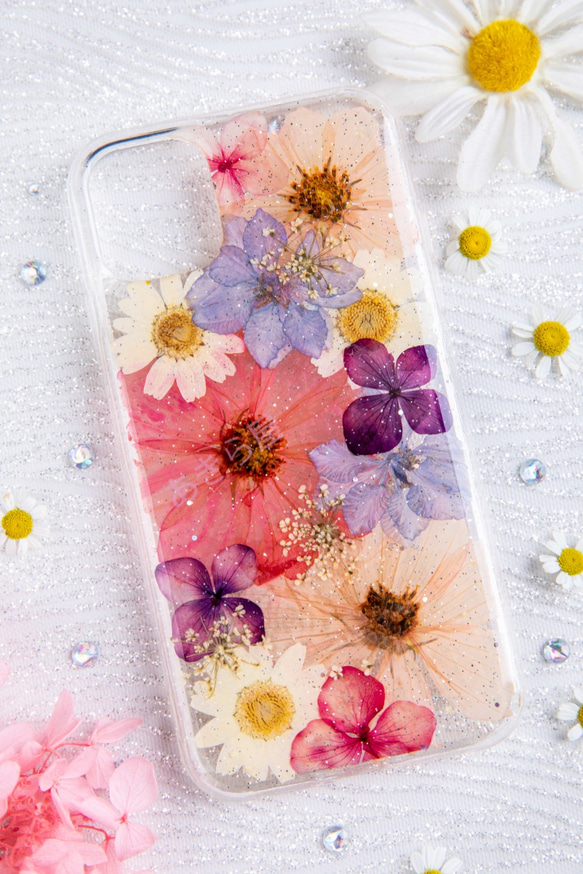 全機種対応iPhone13 Xperia Galaxy スマホケース 押し花ケース 人気 押し花 ❀ケース 花束 花物語 2枚目の画像