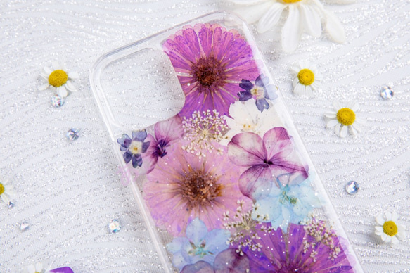 全機種対応iPhone13 Xperia Galaxy スマホケース 押し花ケース 人気 押し花 ❀ケース 花束 花物語 1枚目の画像