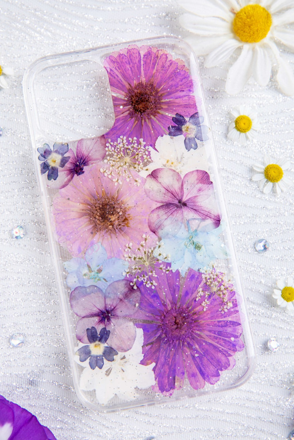 全機種対応iPhone13 Xperia Galaxy スマホケース 押し花ケース 人気 押し花 ❀ケース 花束 花物語 2枚目の画像