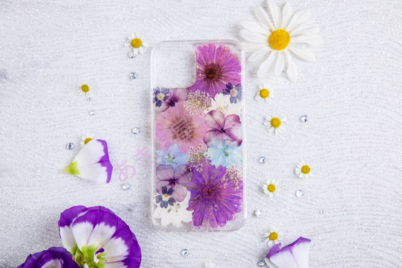 全機種対応iPhone13 Xperia Galaxy スマホケース 押し花ケース 人気 押し花 ❀ケース 花束 花物語 4枚目の画像