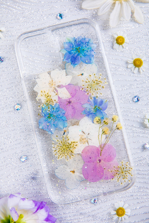 全機種対応iPhone13 Xperia Galaxy スマホケース 押し花ケース 人気 押し花 ❀ケース 花束 花物語 4枚目の画像